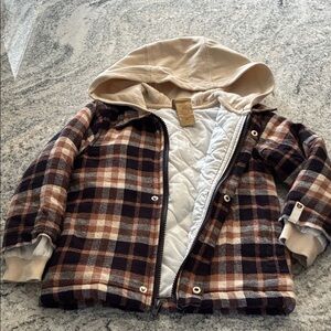 Plaid Hooded Jacket with Quilted Lining l 3T